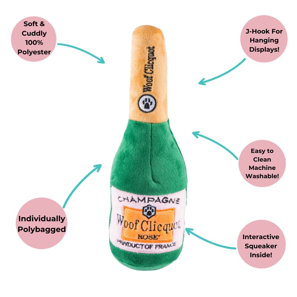 Woof Clicquot Rose Champagne Bottle Plush Toy