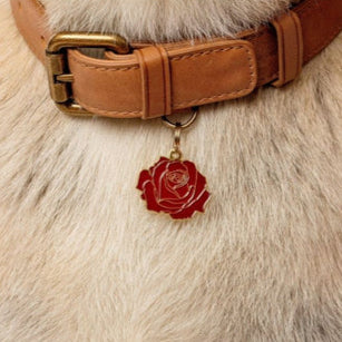 Rose Pet ID Tag - Red & Gold