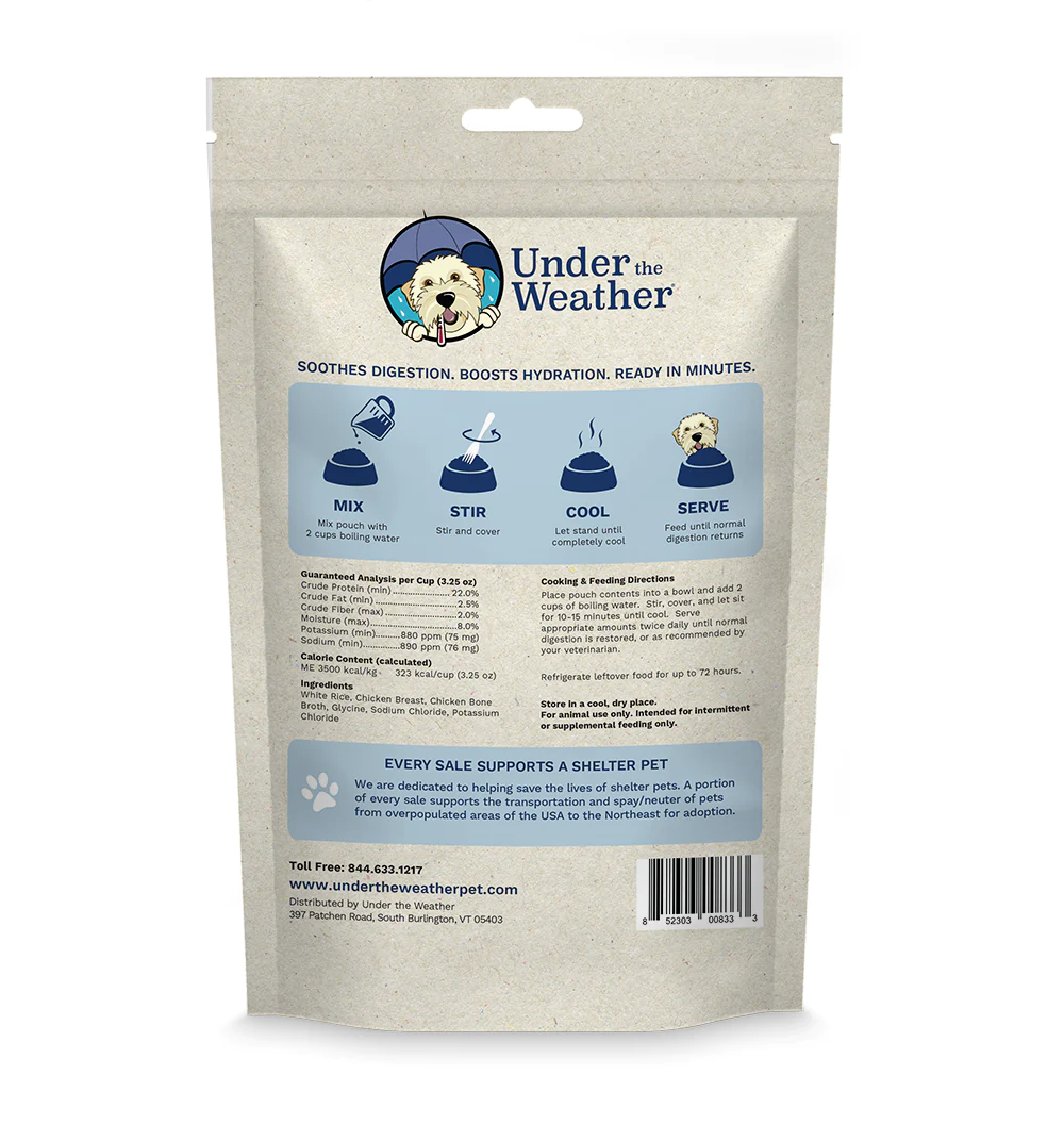Under the Weather for Dogs - Rice, Chicken & Bone Broth meal mix 6.5 oz