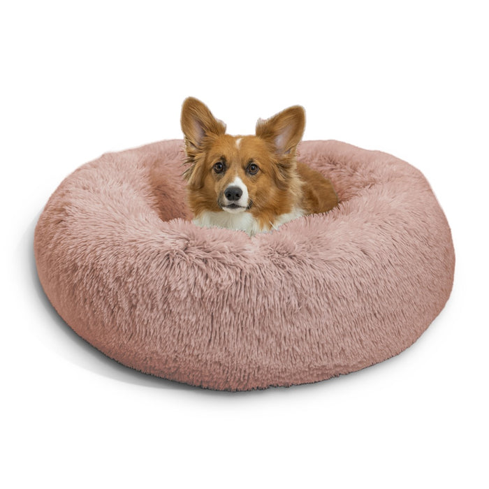 The Calming Dusty Rose Donut Shag Pet Beds