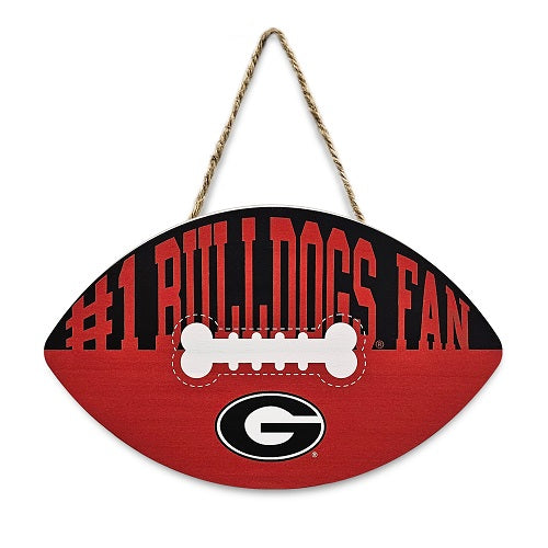 GA Bulldogs Football Shape Sign