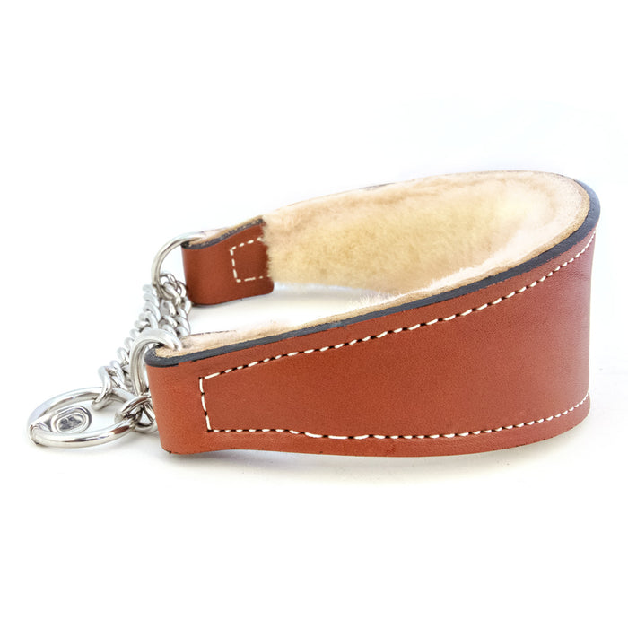 Martingale Shearling-Lined Tan Leather Collar