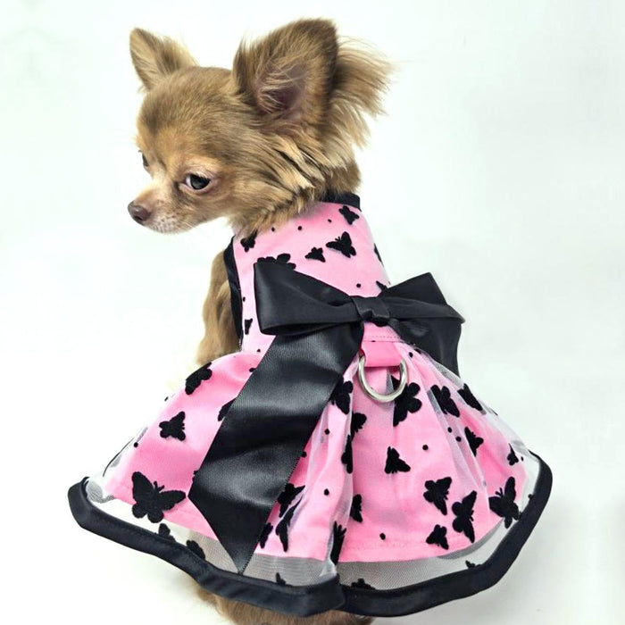 All a Flutter - Pink and Black Harness Dress with Leash