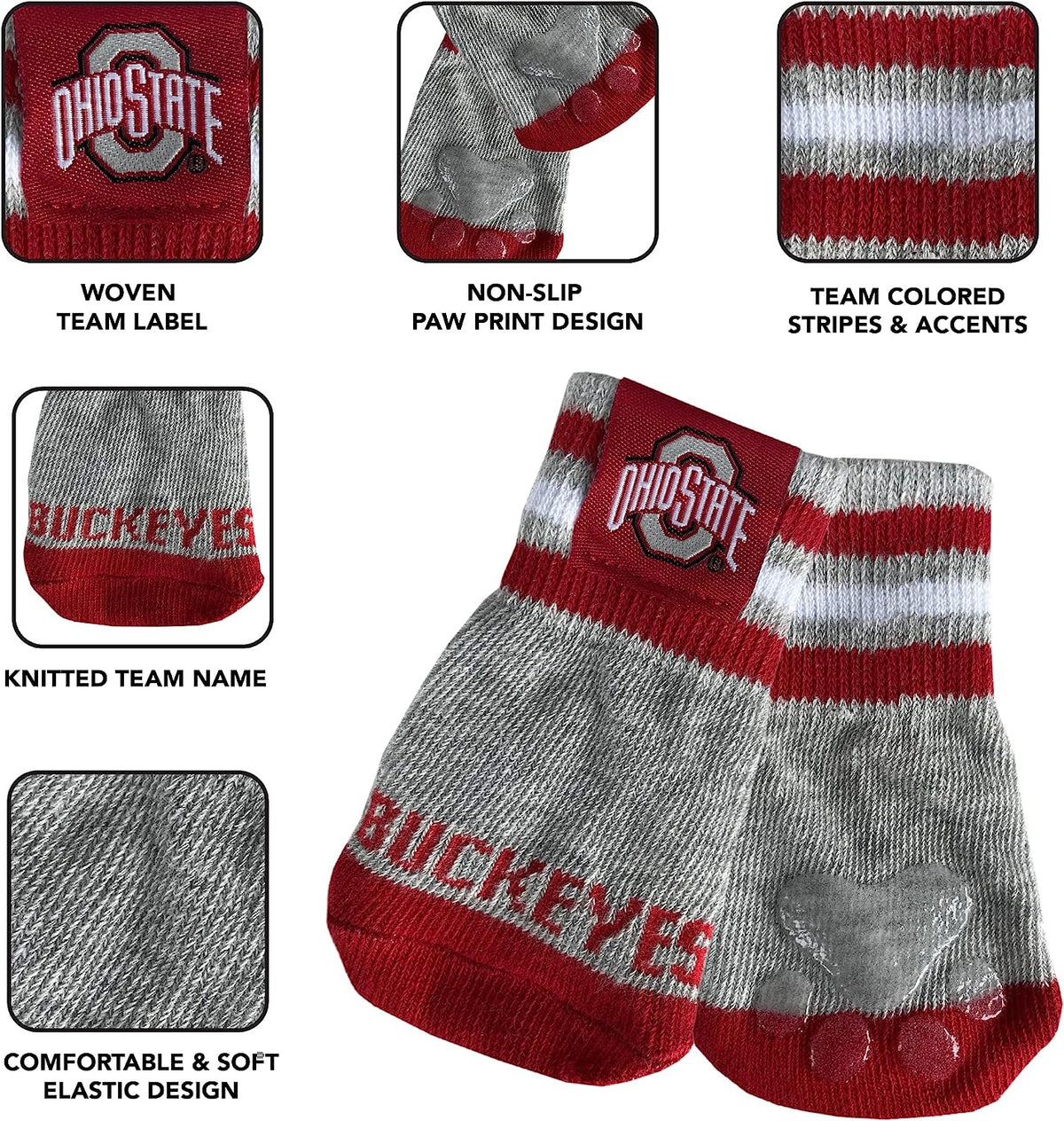 OH State Buckeyes Anti-Slip Dog Socks