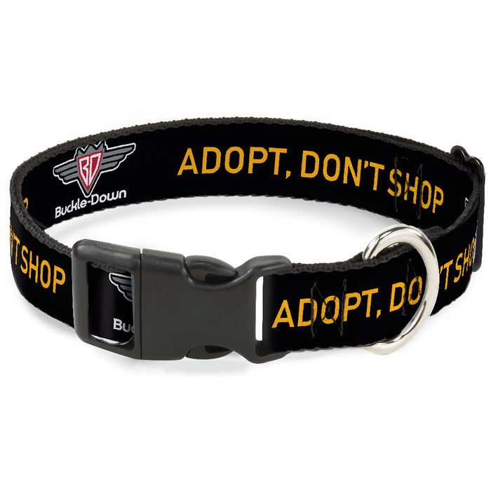 Plastic Clip Collar - Buckle-Down Logo ADOPT, DON'T SHOP Black/Yellow