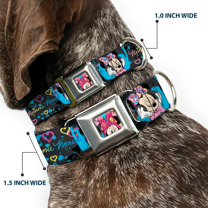 Minnie Mouse Winking CLOSE-UP Full Color Multi Color Seatbelt Buckle Collar - Minnie Mouse Hoody & Headphone Poses Gray/Multi Color