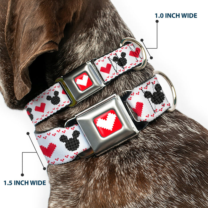 Disney Holiday Mickey and Minnie Mouse Heart Sweater Stitch Full Color Reds Seatbelt Buckle Collar - Disney Holiday Mickey and Minnie Mouse Heart Sweater Stitch White/Red/Black