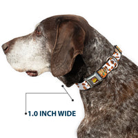 POST COCOA PEBBLES Logo Full Color Brown/Yellows Seatbelt Buckle Collar - Cocoa Pebbles Fred Flintstone and Barney Rubble Hugging Pose and Cereal Pebbles Scattered White/Browns