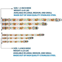 POST FRUITY PEBBLES Logo Full Color Red/Multi Color Seatbelt Buckle Collar - Fruity Pebbles Fred Flintstone and Barney Rubble Hugging Pose and Cereal Pebbles Scattered White/Multi Color