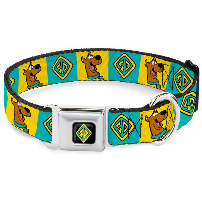 SD Dog Tag Full Color Black/Yellow/Blue Seatbelt Buckle Collar - Scooby Doo Pose and Dog Tag Blocks Yellow/Blue