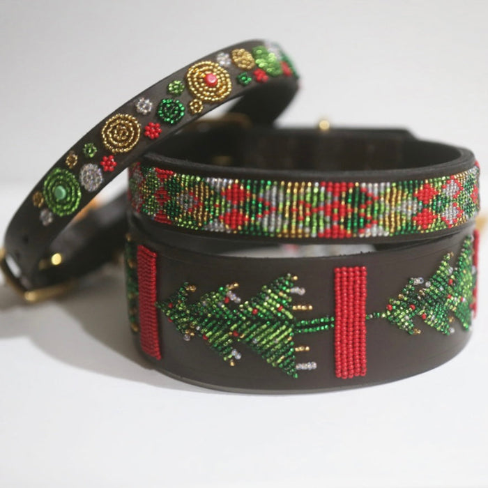 TKC Exclusive Holiday Argyle Beaded Dog Collar