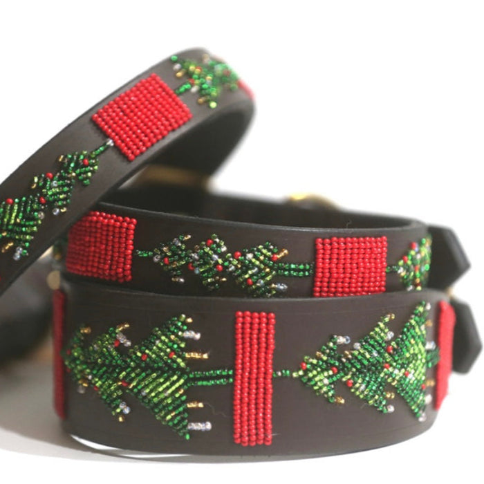 TKC Exclusive Holiday Christmas Tree Beaded Dog Collar