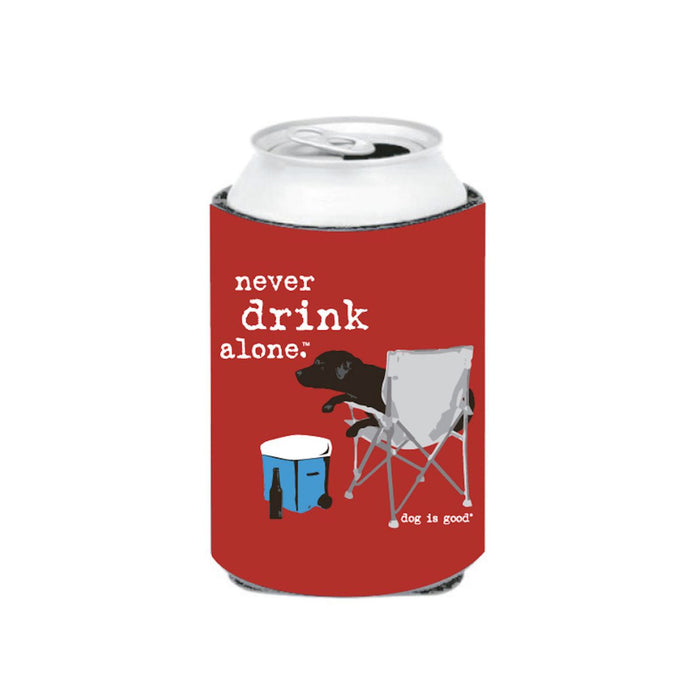 Never Drink Alone Standard Can Koozie - Red