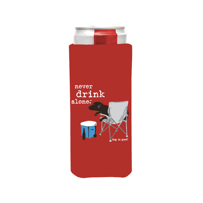 Never Drink Alone Slim Can Koozie - Red