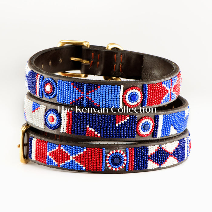 TKC Red White Blue Beaded Dog Collar