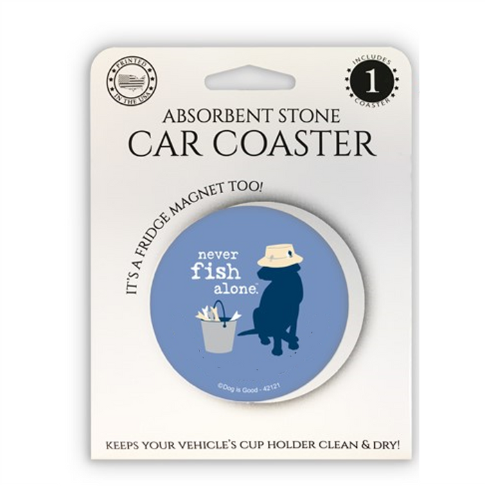 Never Fish Alone Stone Car Coaster with Magnet