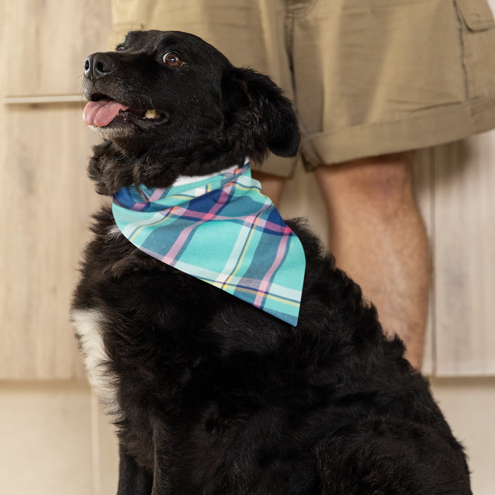 Aqua Navy Plaid Bandana