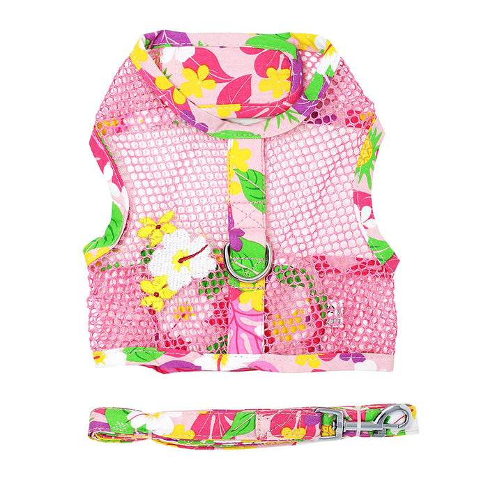 Pink Hawaiian Floral Cool Mesh Harness with Leash