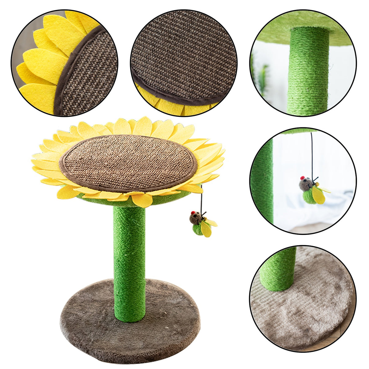 Catry Cat Tree Bed with Sunflower Scratching Post - 3 Red Rovers