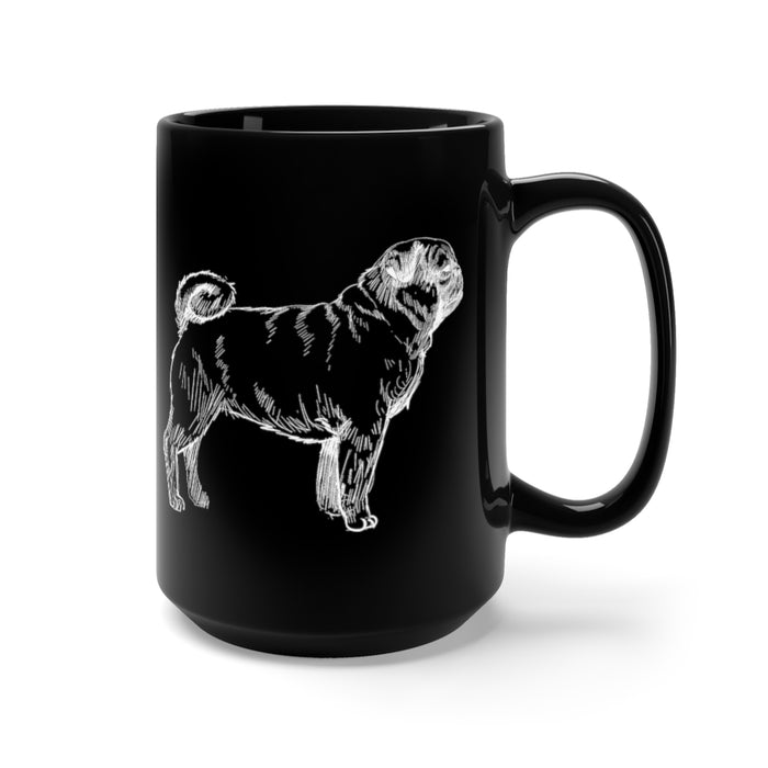 Pug Hand-drawn Black Mug - 3 Red Rovers