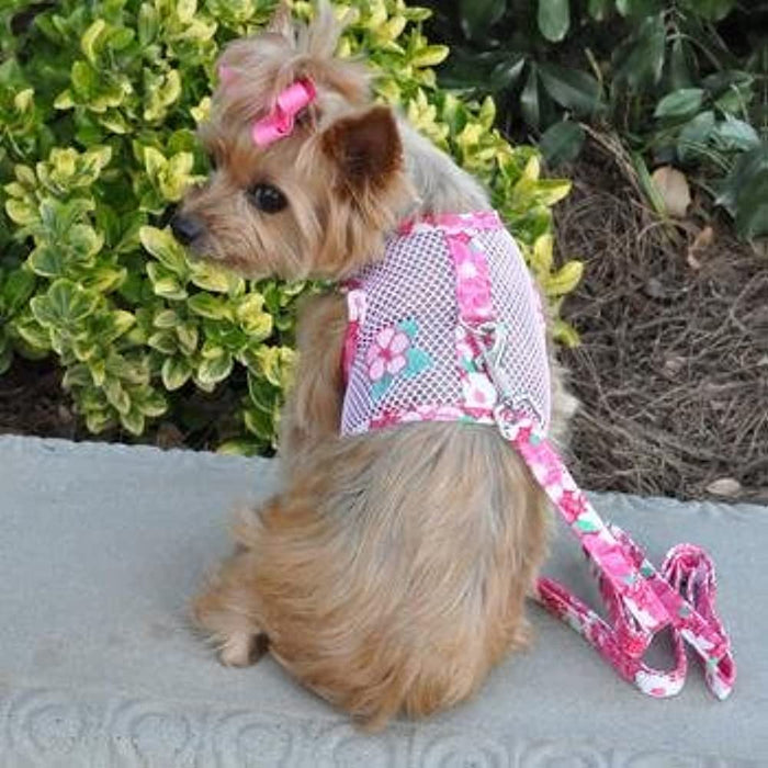 Hawaiian Hibiscus Pink Cool Mesh Harness with Leash