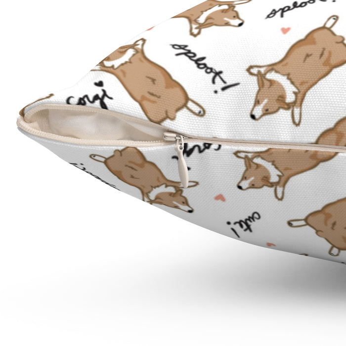Corgi Sploots 14" Square Pillow - 3 Red Rovers