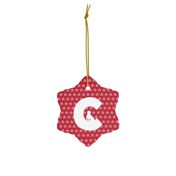 Ceramic Dog Monogram C Ornament - Red, 4 Shapes - 3 Red Rovers