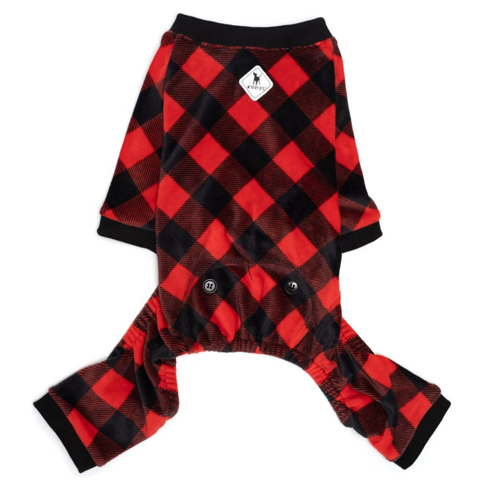 Black/Red Buffalo Fleece Dog Pajamas - 3 Red Rovers