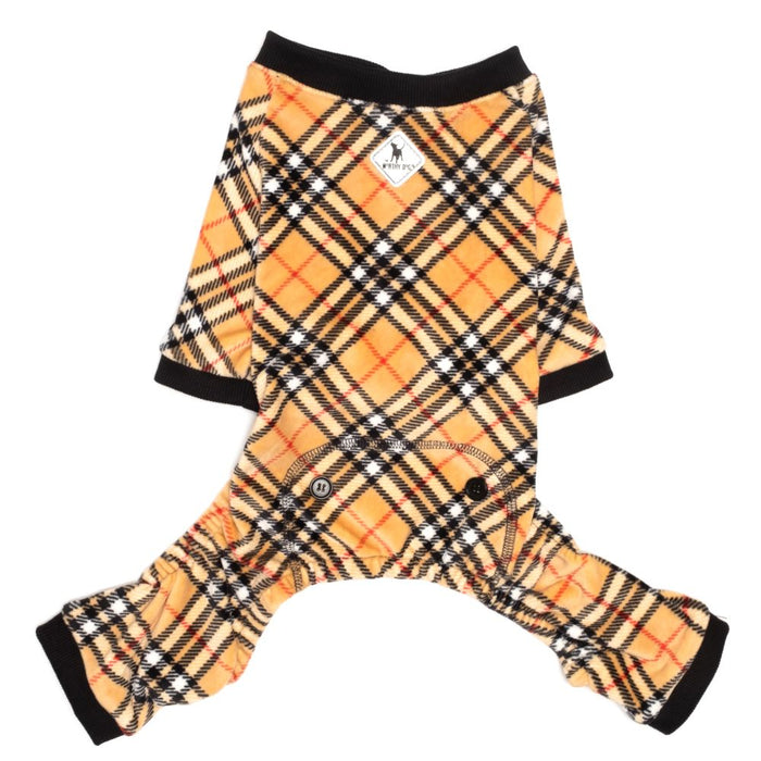 Tan Plaid Fleece Dog Pajamas - 3 Red Rovers