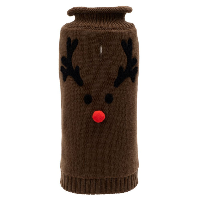 Reindeer Face Brown Roll Sweater - 3 Red Rovers
