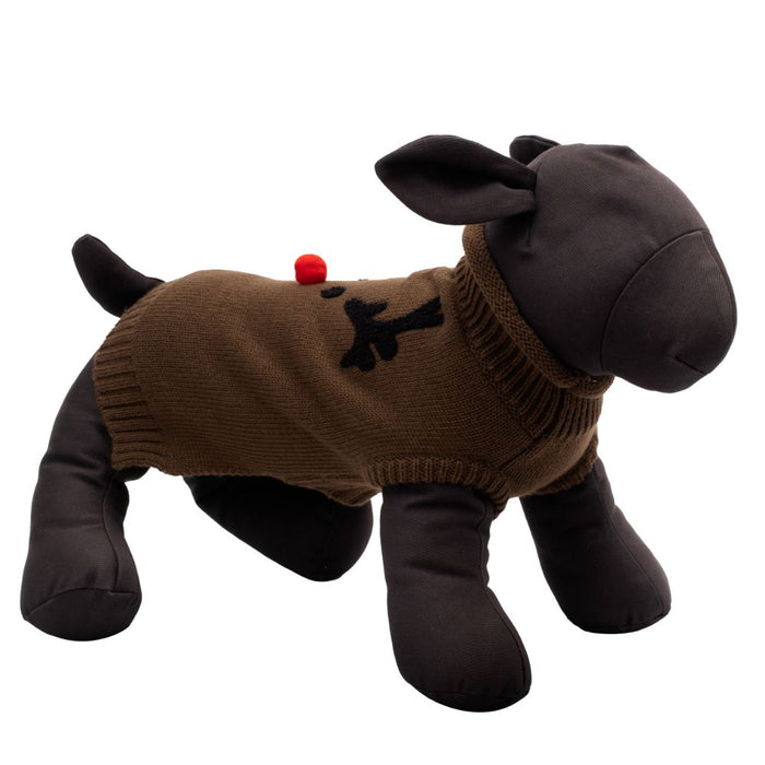 Reindeer Face Brown Roll Sweater - 3 Red Rovers