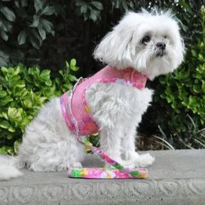 Pink Hawaiian Floral Cool Mesh Harness with Leash
