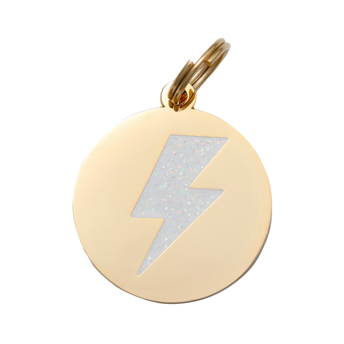 Lightning White Glitter Pet ID Tag - Gold - 3 Red Rovers