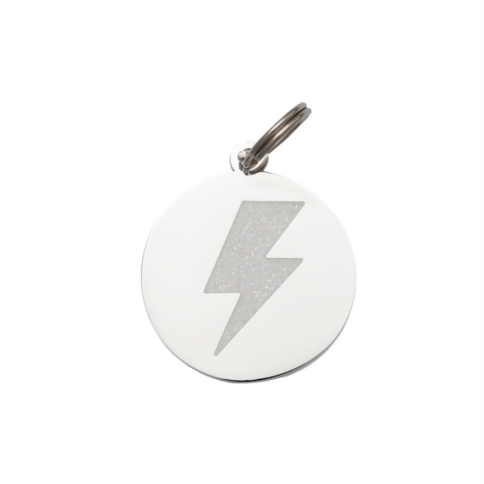 Lightning White Glitter Pet ID Tag - Silver - 3 Red Rovers