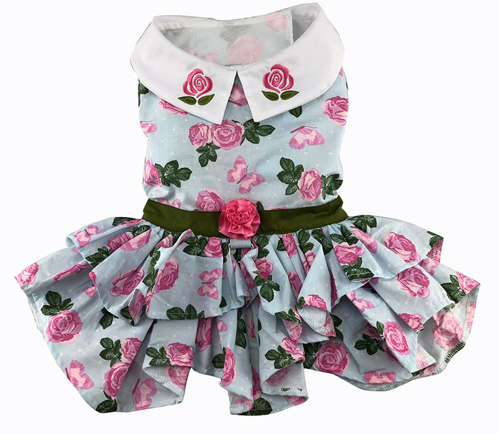 Pink Rose Dress Harness Dress with Leash - 3 Red Rovers