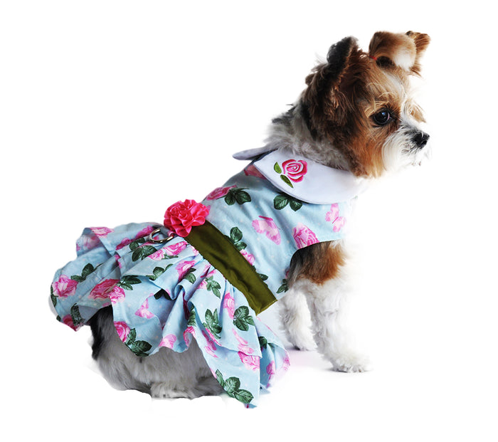 Pink Rose Dress Harness Dress with Leash - 3 Red Rovers