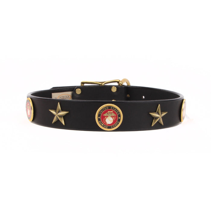 Marine Corps Emblem Premium Leather Collars - 3 Red Rovers