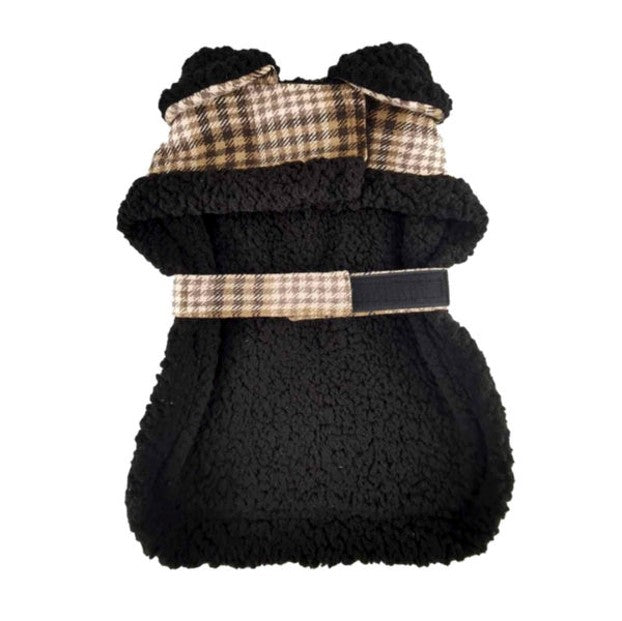 Brown and White Plaid Sherpa Harness Coat and Leash - 3 Red Rovers