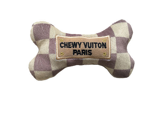 Chewy Vuiton Checker Bone Toy - 3 Red Rovers
