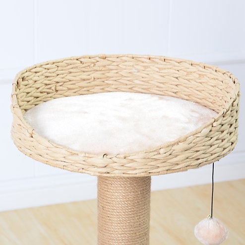 Cozy Handwoven Cat Tree with Perch and Bowl - 3 Red Rovers