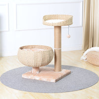 Cozy Handwoven Cat Tree with Perch and Bowl - 3 Red Rovers