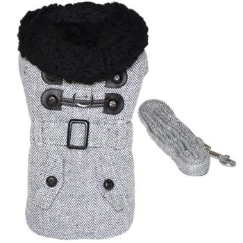 Grey Herringbone Harness Coat and Leash - 3 Red Rovers