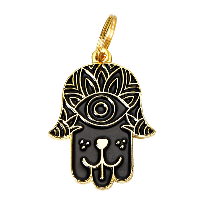 Hamsa Black Pet ID Tag - Gold - 3 Red Rovers