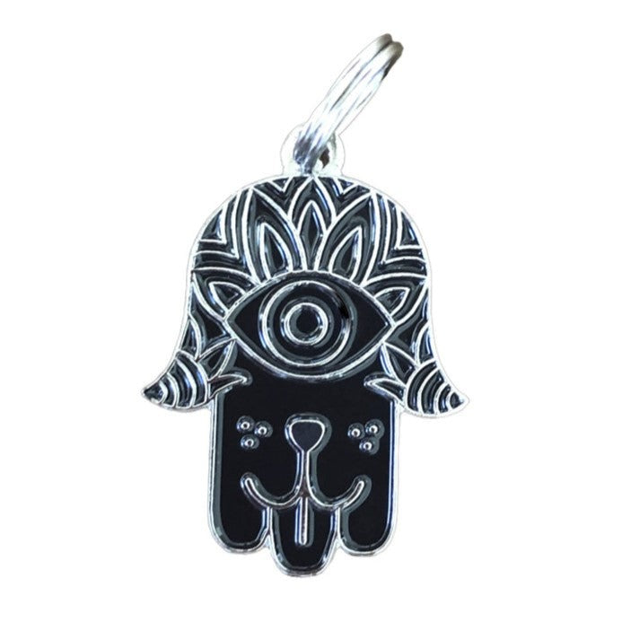 Hamsa Black Pet ID Tag - Silver - 3 Red Rovers