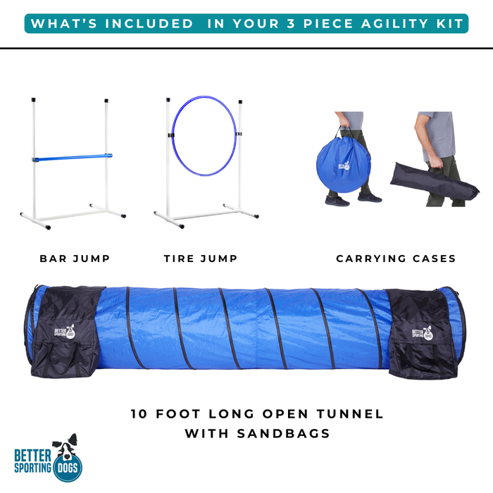Better Sporting Dogs 3 Piece Dog Agility Equipment Set – with Jumps & Tunnel