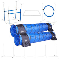 Better Sporting Dogs Upgraded Dog Agility Set – 7 Piece Training Kit with Safety Breakaway Tire Jump, Displacement Bar Jumps, Tunnels, Weave Poles & Pause Box