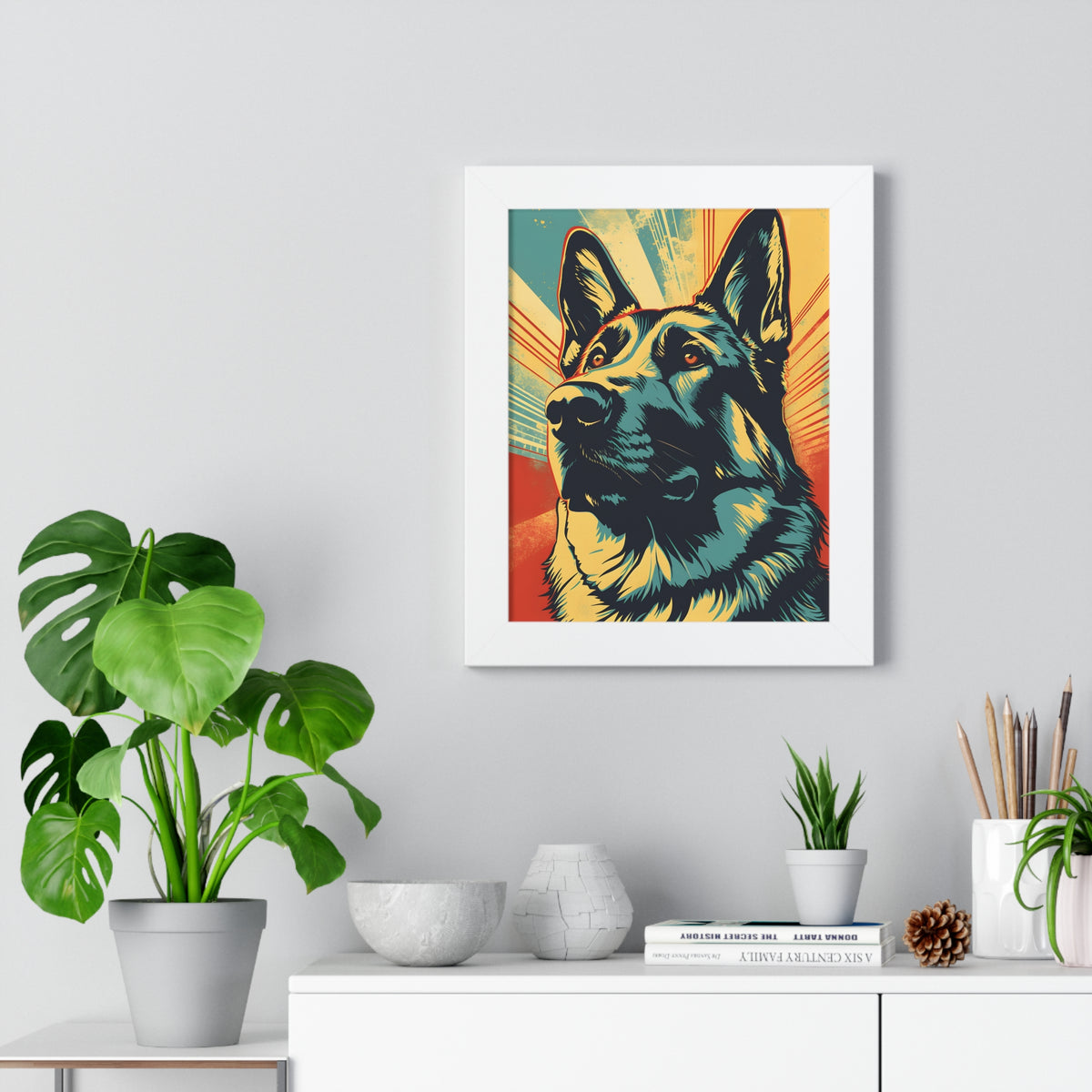 German Shepherd Pop-Art Retro Framed Print