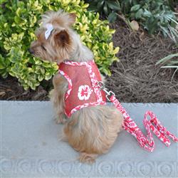 Hawaiian Hibiscus Red Cool Mesh Harness with Leash