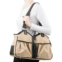 Metro Khaki with Black Leather Trim Couture Bag Carrier with Tassel