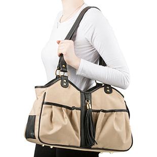 Metro Khaki with Black Leather Trim Couture Bag Carrier with Tassel